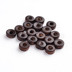 Des perles en bois naturel, sans plomb, teinte, plat rond, brun, 8x3.5mm, Trou: 3mm