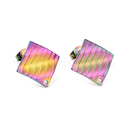 Chapado de iones (ip) 304 arete de acero inoxidable, con agujero, rombo, color del arco iris, 16.5x16.5x1.5mm, agujero: 1.4 mm, pin: 0.8 mm