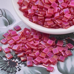 Perles miyuki tila, Perles de rocaille japonais, 2-trou, (tl140fr) mat transparent rouge orange ab, 5x5x1.9mm, Trou: 0.8mm, à propos 118pcs / bouteille, 10 g / bouteille