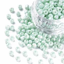 6/0 perles de rocaille en verre, teints et chauffée, lustre de couleurs opaques, trou rond, ronde, aigue-marine, 4~5x3~4mm, Trou: 1.2mm, environ 450g / livre