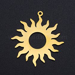 201 Sonnenfinsternis-Anhänger aus Edelstahl, Laserschnitt, Sonne, golden, 32.5x30x1 mm, Bohrung: 1.4 mm