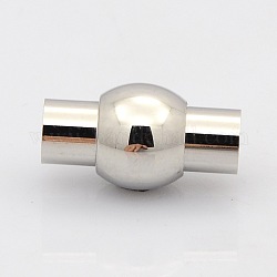 Oval 304 Stainless Steel Magnetic Clasps with Glue-in Ends, Stainless Steel Color, 18x10mm, Hole: 5mm
