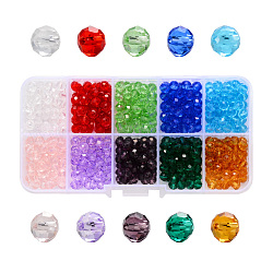 Perles en verre transparentes, facette, rondelle, couleur mixte, 6x5mm, Trou: 1.2mm, environ 500 pcs / boîte