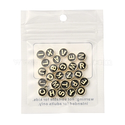 Perline smaltate in lega di stile 26 pz 26,  cadmio& piombo libero, oro chiaro, piatta e rotonda con l'alfabeto, nero, 8x4mm, Foro: 1.5 mm, 1pc / style