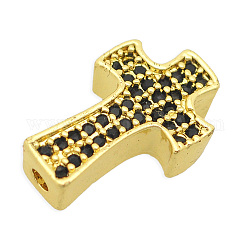 Brass Micro Pave Cubic Zirconia Beads, Cross, Light Gold, 14x9x4mm, Hole: 1.2mm, 3pcs/bag