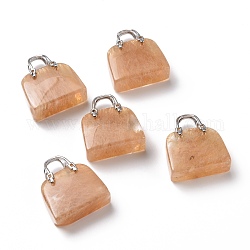 Pendentifs en laiton de verre de pierre de pastèque, platine, sac, 27.5x25x10mm, Trou: 6mm
