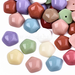 Perles de résine opaques et transparentes mixtes, la moitié foré, pentagone, couleur mixte, 15x15x5.5mm, Trou: 1.6mm