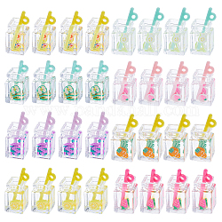 Pandahall elite 32pcs 8 pendentifs en résine transparente de style, imitation boisson, bouteille, Modèles mixtes, 26.3~27.5x12~13x11mm, Trou: 1.8mm, 4 pièces / style
