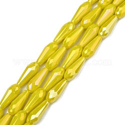 Chapelets de perles en verre opaque électrolytique, plein arc-en-plaqué, facette, larme, jaune, 15x6mm, Trou: 1mm, Environ 50 pcs/chapelet, 28.35 pouce (72 cm)