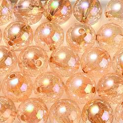 Placcatura uv perline acriliche iridescenti arcobaleno trasparenti, perline a bolle, tondo, arancione, 15~15.5x15.5~16mm, Foro: 2.6~2.7 mm