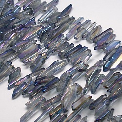 Galvani natürlichem Quarz-Kristall-Perlen Stränge, Nuggets, Regenbogen plattiert, 15~58x4~11 mm, Bohrung: 1 mm, ungefähr 15.4 Zoll ~ 15.7 Zoll