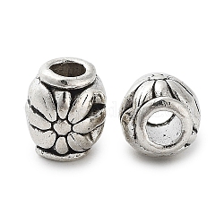 Tibetischer stil legierung perlen, cadmiumfrei und bleifrei, Oval mit Blume, Antik Silber Farbe, 9x8 mm, Bohrung: 3.3 mm, ca. 667 Stk. / 1000 g