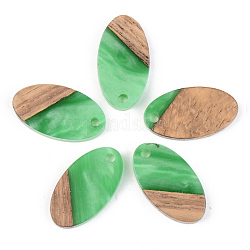 Colgantes de resina opaca y madera de nogal, oval, verde, 20x11x3mm, agujero: 2 mm