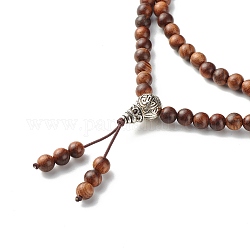 Collier pendentif en alliage de gourde pour fille femmes, collier de perles de bois naturel, brun coco, 24.41 pouce (62 cm)