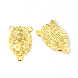 Святая овальная резная люстра из сплава Девы Марии в тибетском стиле, 3 Разъемы петли, части розария, золотые, без свинца и без кадмия, 23x14.5x3 мм, отверстие : 1 мм, около 470 шт / кг