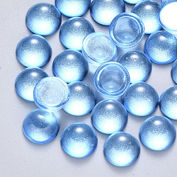Transparent Spitzlackieren Glas Cabochons, mit Glitzerpulver, halbrund / Dome, Deep-Sky-blau, 20x10 mm