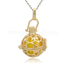 Goldener Ton Messing hohlen runden Käfig Anhänger, ohne Loch lackiert Messing runde Perlen, golden, 35x25x21 mm, Bohrung: 3x8 mm