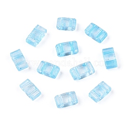 2 trous perles de rocaille de verre, couleurs transparentes, rectangle, lumière bleu ciel, 4.5~5.5x2x2~2.5mm, Trou: 0.5~0.8mm