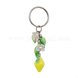 Porte-clés pendentif en acrylique fruits et feuilles, avec porte-clés en fer, citron, 7.8 cm, pendentif: 23x13.5x12 mm