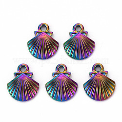 Alloy Pendants, Cadmium Free & Nickel Free & Lead Free, Shell Shape, Rainbow Color, 18x15x3.5mm, Hole: 2mm
