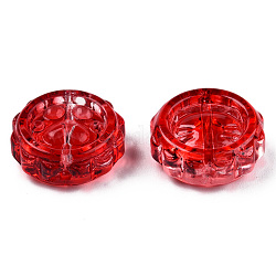 Transparent Spray Painted Glass Beads, Flower with Pawprint, Red, 15x15x5.5mm, Hole: 1.2mm