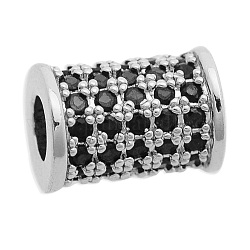 Messing Mikro ebnen Zirkonia Perlen, Kolumne, Platin Farbe, 9.5x7 mm, Bohrung: 3.5 mm, 3 Stück / Beutel