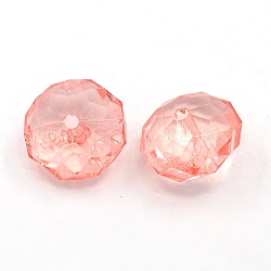 Faceted Rondelle Clear Transparent Acrylic Beads for Chunky Necklaces, Pink, about 23mm in diameter, 15mm thick, hole: 2mm
