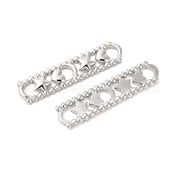 304 Stainless Steel Connector Charms, Oval with Moon & Star & Heart Links, Stainless Steel Color, 44.5x10.5x3mm, Inner Diameter: 4.5x5.5mm