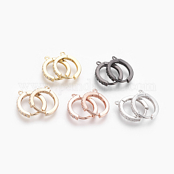 Brass Micro Pave Cubic Zirconia Huggie Hoop Earring Findings, Clear, Mixed Color, 16x14x2mm, Hole: 1mm, Pin: 1mm