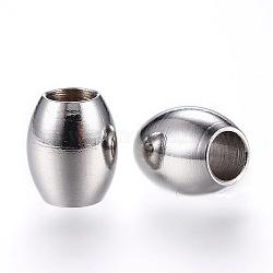 201 Stainless Steel Beads, Barrel, Large Hole Beads, Stainless Steel Color, 7x6mm, Hole: 3mm