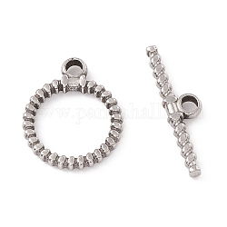 304 Stainless Steel Toggle Clasps, Twisted Pattern Round Ring, Stainless Steel Color, Round Ring: 19x16x2.5mm, Hole: 2.5mm, T-bar: 6x23x2.5mm, Hole: 2.5mm, 2pcs/set