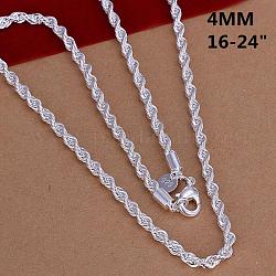 Популярные серебряные ожерелья из латунной веревки с цепочкой для мужчин, с карабин-лобстерами , 22 дюйм, 4 мм