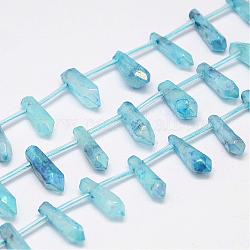 Hilos de cuentas puntiagudas de cristal natural, teñido, bala, azul, 15~22x5~11x5~11mm, agujero: 2 mm