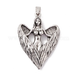 Tibetan Style Alloy Big Pendants, Angel with Wing, Antique Silver, 54.5x38.5x8mm, Hole: 8.5x4.4mm