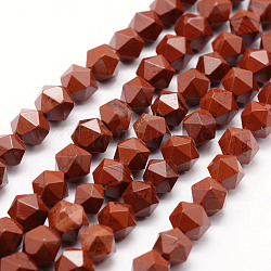 Natural Red Jasper Beads Strands, Star Cut Round Beads, Faceted, 10~10.5mm, Hole: 1mm, about 37~40pcs/strand, 15.5~15.7 inch(39.5~40cm)