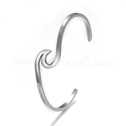 304 Stainless Steel Cuff Bangles, Stainless Steel Color, 2-1/4 inchx1-3/4 inch(5.65x4.6cm)