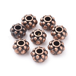 Perles de séparateur de style tibétain , Alliage de zinc, sans plomb & sans nickel & sans cadmium , fleur, couleur de cuivre rouge, épaisseur de 6.5x4.5mm, Trou: 1mm