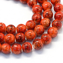 Granos de cuentas redondas de vidrio pintado para hornear, rojo naranja, 10~10.5mm, agujero: 1.5 mm, aproximamente 85 pcs / cadena, 31.4 pulgada