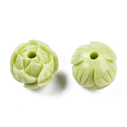 Synthetic Coral Beads, Dyed, Two Tone, Flower, Yellow Green, 10x11x10.5mm, Hole: 1.6mm