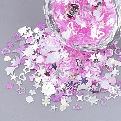 Ornament Accessories, PVC Plastic Paillette/Sequins Beads, No Hole/Undrilled Beads, Mixed Shapes, Hot Pink, 1.5~6.5x2.5~8x0.3~0.6mm