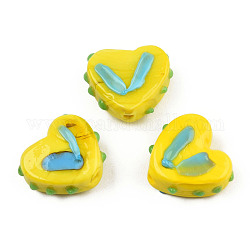 Opaque Handmade Bumpy Lampwork Beads Strands, Heart, Yellow, 14.5~15.5x17~18x6.5~7.5mm, Hole: 1.5mm, about 35pcs/strand, 19.49 inch(49.5cm)