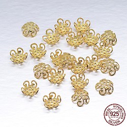 Echte 18k vergoldete 5 Blütenblätter 925 Sterling Silber Perlenkappen, Blume, golden, 10x4 mm, Bohrung: 1 mm, ca. 64 Stk. / 20 g
