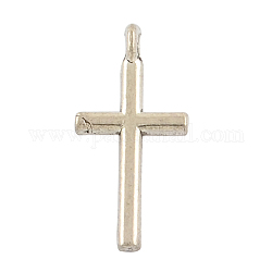 Tibetan Style Alloy Cross Charms, Cadmium Free & Nickel Free & Lead Free, Antique Silver, 16x8x1mm, Hole: 1.5mm, about 4000pcs/1000g