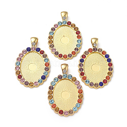 Alloy Pendant Cabochon Settings, Plain Edge Bezel Cups, with Glass Rhinestone, Oval, Colorful, Golden, Tray: 25x18mm, 42.5x27x3mm, Hole: 4x5.5mm