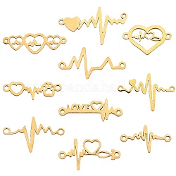 10 pièces 10 connecteurs de liens en acier inoxydable de style, Coupe au laser, pour la Saint Valentin, battement de coeur, or, 1pc / style