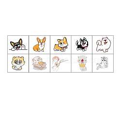 Entfernbare temporäre wasserfeste Tattoos Papieraufkleber, Katze und Hund, Tiermuster, 6x6.8 cm, 10 Blatt / Satz