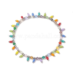 Bracelet de cheville extensible avec breloques en perles de verre colorées pour femme, colorées, diamètre intérieur: 3 pouce (7.5 cm)