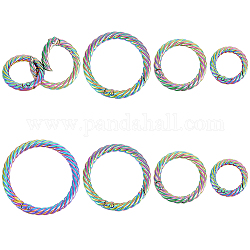 Wadorn 8 pz 4 stili anelli per cancello a molla in lega di zinco, forma ad anello ritorto, colore arcobaleno, 28.5~48x4.7~5mm, diametro interno: 20~38mm, 2pcs / style