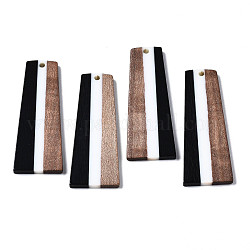 Colgantes de resina y madera de nogal, trapezoide, negro, 49x19x3mm, agujero: 2 mm