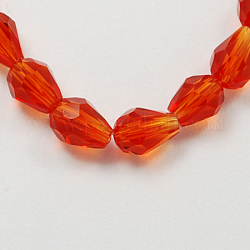 Glass Beads Strands, Faceted, teardrop, Orange Red, 6x4mm, Hole: 1mm, about 65~68pcs/strand, 14.96~15.35 inch